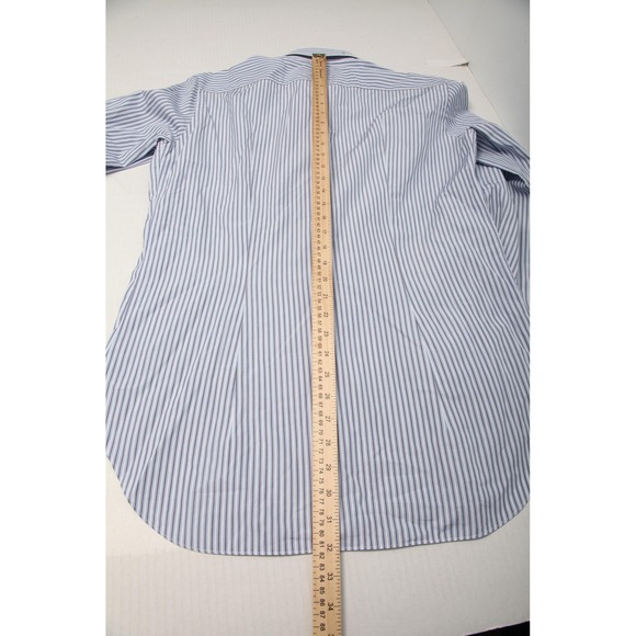Cesare Attolini Shirt Mens 16 34 Blue Brown Stripe Button Front Dress Shirt - Picture 8 of 12